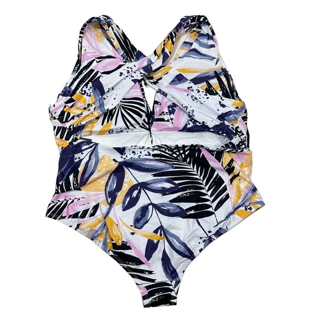 SwimRX One Piece Swimsuit Size 2X Tropical Print Plunge Beach Vacation Resort